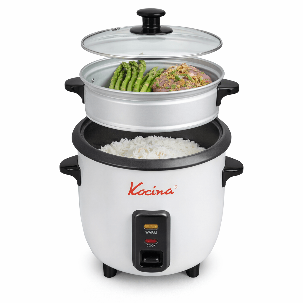 Mini Rice Cooker with Keep Warm | One-Touch Compact Electric Rice Cooker with Nonstick Pot, Glass Lid & Steamer | 0.6L (3 Cup) & 1.5L (8 Cup) | White or Black
