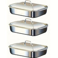 Nonstick Rectangular Baking Pans Set of 3 Stainless Steel with Lids – BBQ Roasting Pans for Outdoor Cooking, Holiday Entertaining & Self-Service Buffets