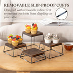 Set of 4 Square Wooden Cake Stands with Metal Wire Bases – Dessert Display Stands for Cupcakes, Appetizers & Party Serving