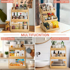 3 Tier Bamboo Fruit Basket Rack Large Capacity Countertop Kitchen Storage for Fruits Vegetables & Bread – Natural Wood Ventilated Design