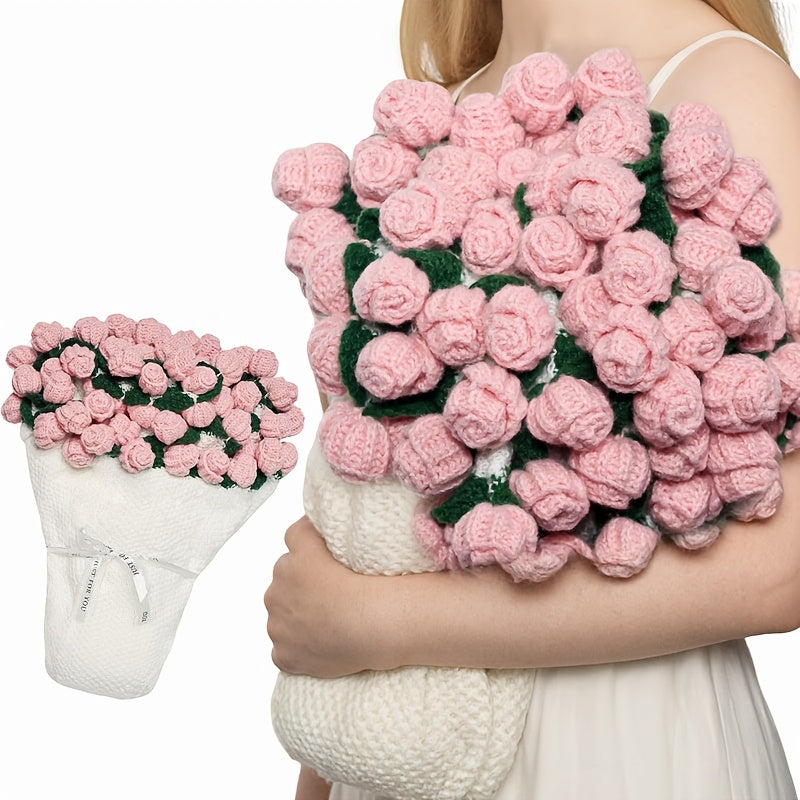 Rose Bouquet Blanket – 31.5inch 52-Flower Soft Throw with Gift Bag, 4 Colors, Romantic Gift for Valentine's Day Birthday Wedding