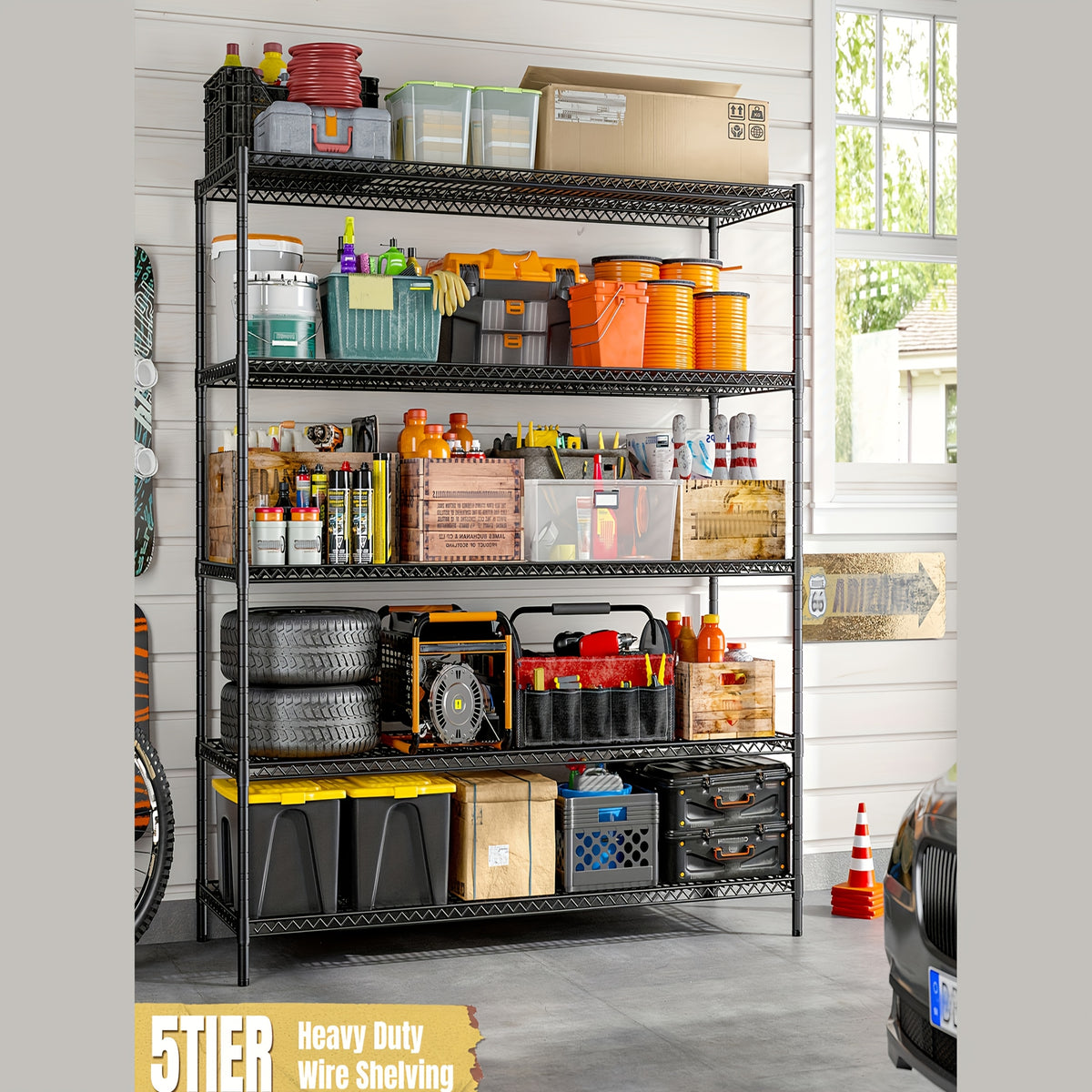 Heavy Duty Metal Wire Shelving Unit with Wheels & Feet – 5-Tier Adjustable Garage Shelf, 2399–2998 LBS Capacity, 55.5"W, for Pantry, Kitchen, Garage, Warehouse & Commercial Storage