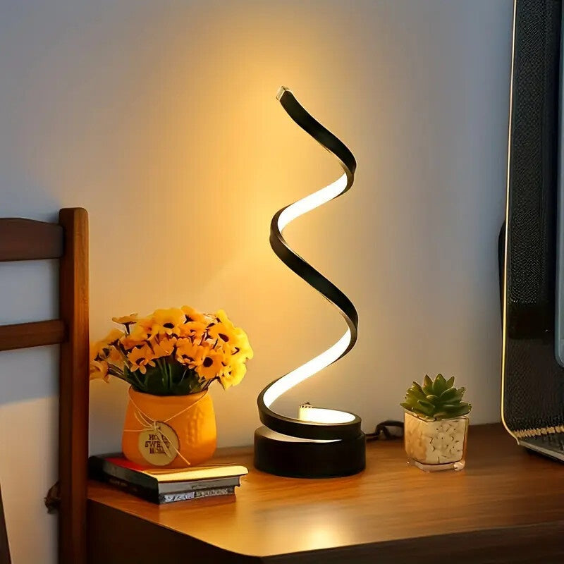 Modern Spiral Touch Table Lamp with USB-C Charging Port 3-Way Dimmable - Minimalist Bedside Lamp for Bedroom Living Room Desk - LED Bulb Included, Black & White, Single & 2-Pack