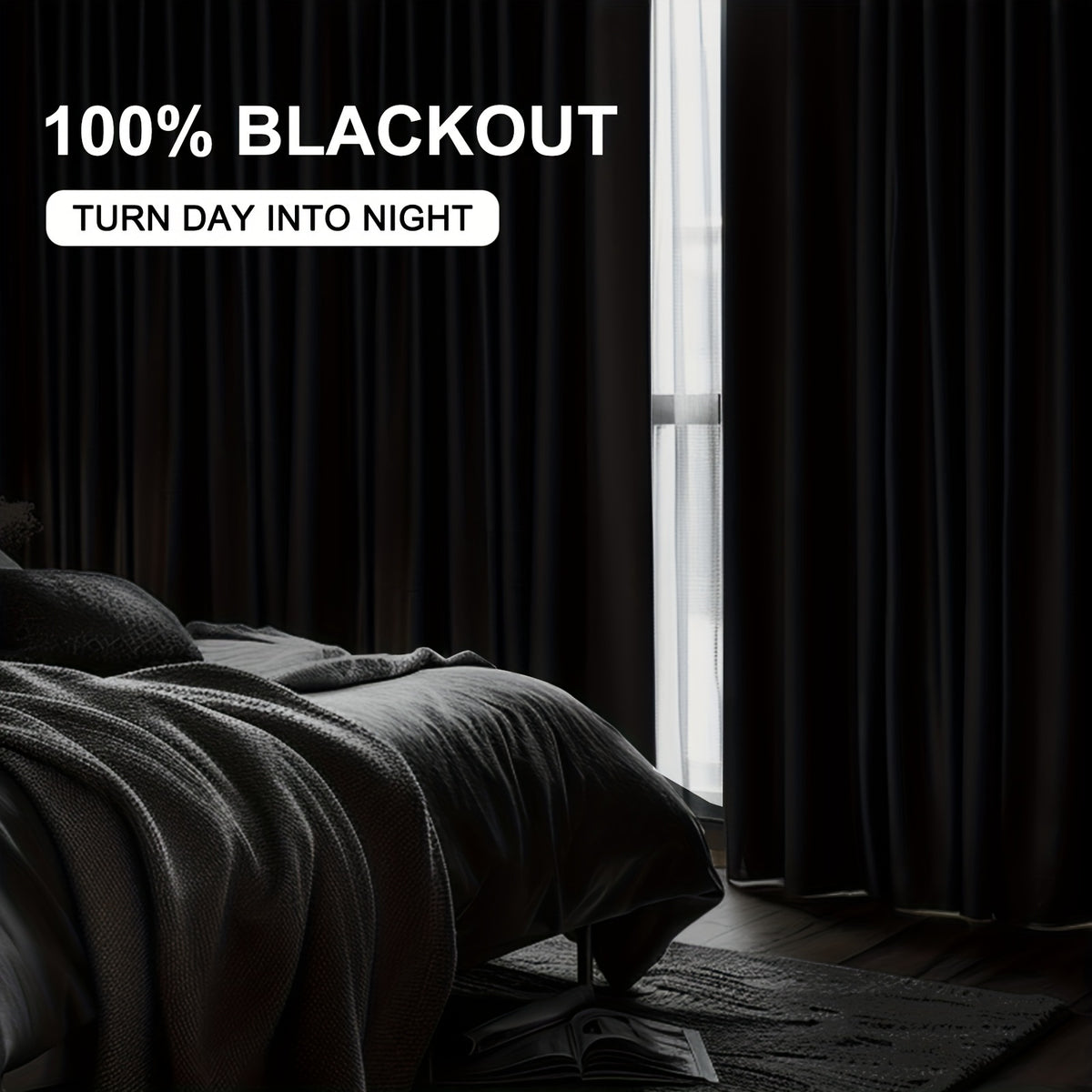 Blackout Curtains for Bedroom 4 Panels Set – 100% Full Light Blocking Textured Thick Drapes with Grey Liner, Rod Pocket, Room Darkening Window Curtains for Living Room, 50W x 84/96/108 Inch Long