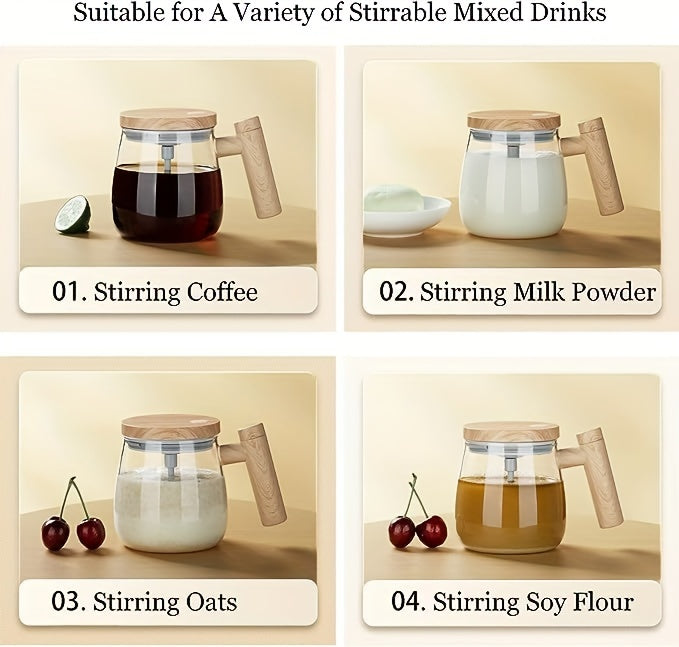 Electric Self-Mixing Mug 13.53oz Borosilicate Glass Auto Stirring Coffee Mug 6000 RPM Battery Powered for Coffee Milk Protein Powder