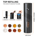 Electric Salt and Pepper Grinder Set 2-Piece USB Rechargeable with LED Light & Charging Base - One-Hand Automatic Salt Pepper Mill Shaker Set for Kitchen Cooking Dining Gift, Black/Green