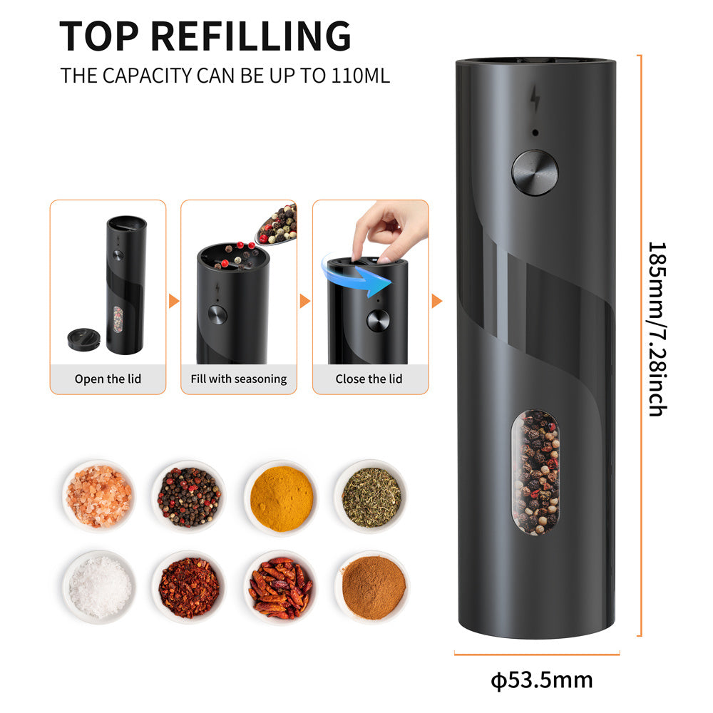 Electric Salt and Pepper Grinder Set 2-Piece USB Rechargeable with LED Light & Charging Base - One-Hand Automatic Salt Pepper Mill Shaker Set for Kitchen Cooking Dining Gift, Black/Green