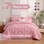 5/7pcs Pintuck Bed In A Bag Comforter Sets, Pinch Pleat Complete Bedding Sets with Comforter, Sheets & Pillowcases, Queen/King Size, All Season