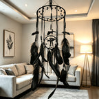 Gothic Bat Dreamcatcher Boho Wall Hanging – Spooky Halloween Decor with Handmade Bat Accents, Black Feathers & Spider Web Fiber for Bedroom, Dorm & Halloween Gift for Kids & Goth Lovers