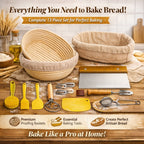 Sourdough Bread Baking Supplies Kit – Banneton Proofing Baskets (10" Round & 9" Oval), Danish Dough Whisk, Bread Lame, Dough Scrapers, Cooking Brush & Basket Liners – Complete Starter Bread Making Set Gift