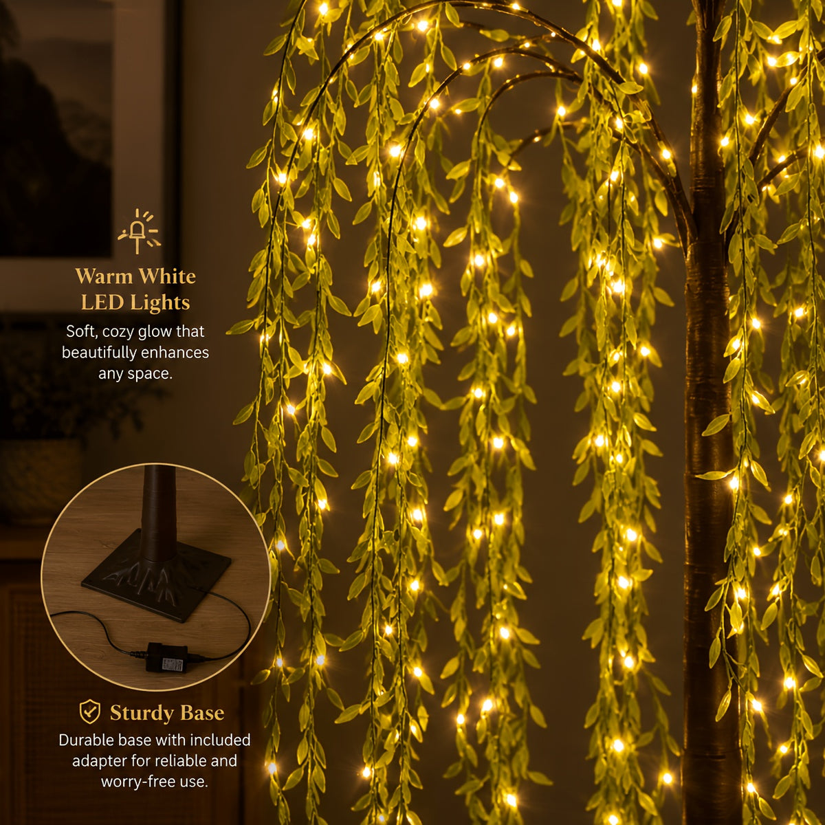 Willow Tree Floor Lamp LED Lighted Artificial Weeping Willow USB Powered Warm White Indoor Tree Light for Home Bedroom Living Room Mother's Day Decor