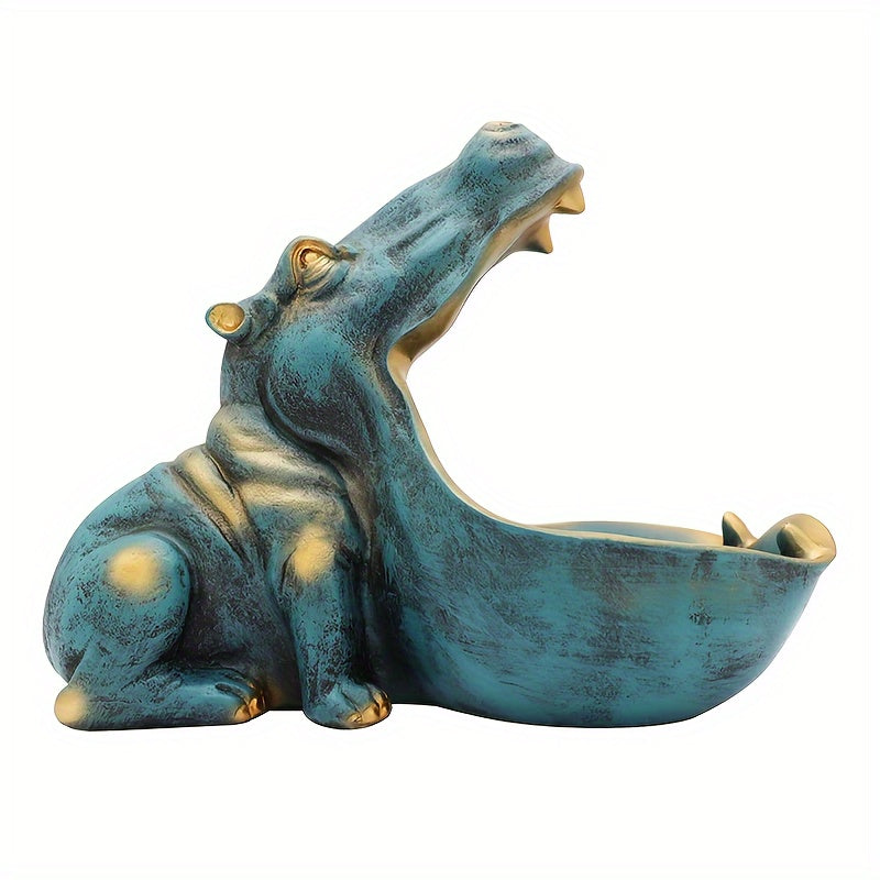 Hippo Statue Resin Figurine Big Mouth Candy Dish Key Bowl Sundries Container Hippopotamus Sculpture Table Decor Art Halloween Christmas Decoration Gift
