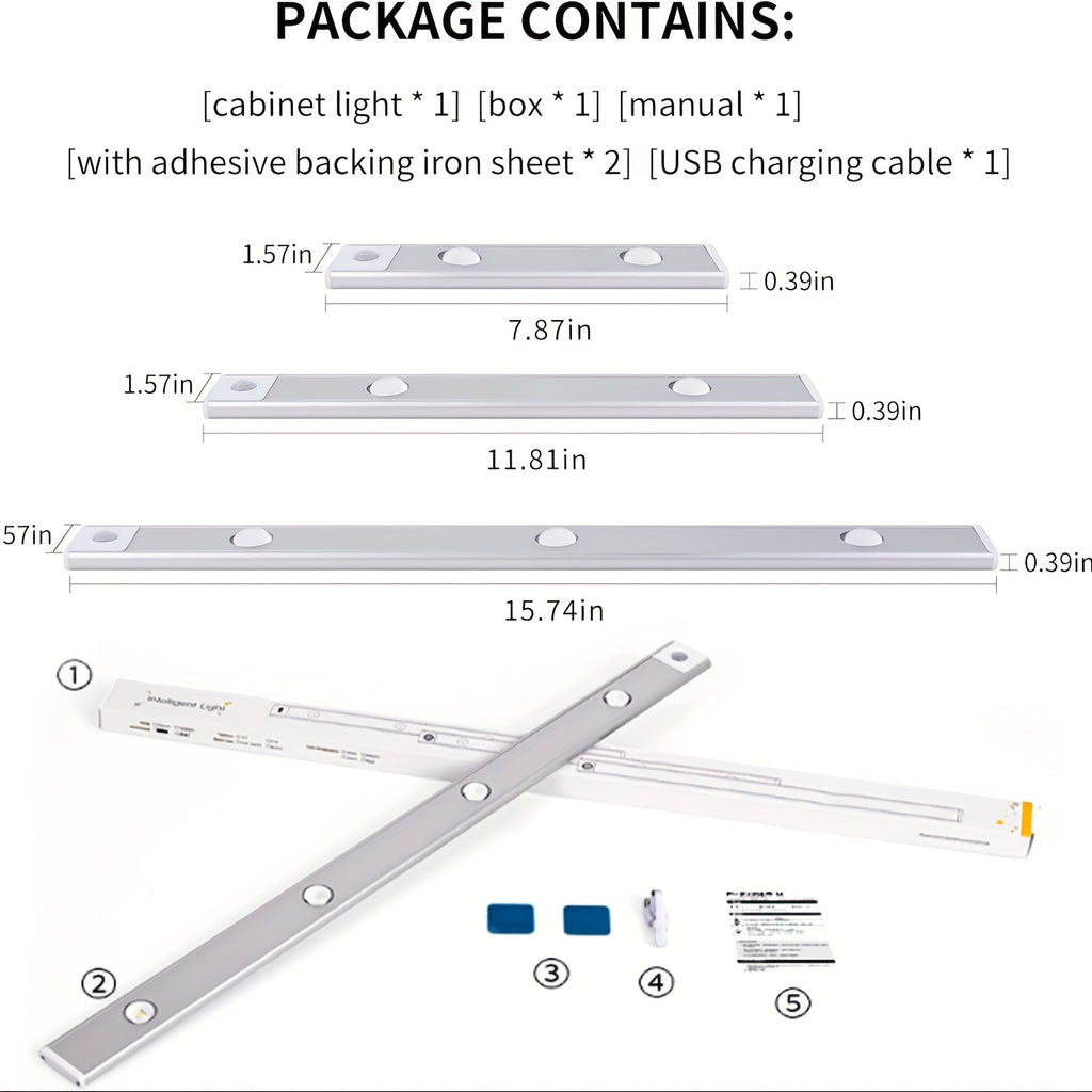Smart LED Motion Sensor Cabinet Light USB Rechargeable - Dimmable Under Cabinet Light 3 Modes for Bedroom Stairs Kitchen Closet Hallway - 2 & 3 Pack Options, Black & White