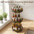 3 Tier Rotating Spice Rack Organizer Metal Turntable for Kitchen Countertop - Spinning Spice Jar Seasoning Storage Rack Black