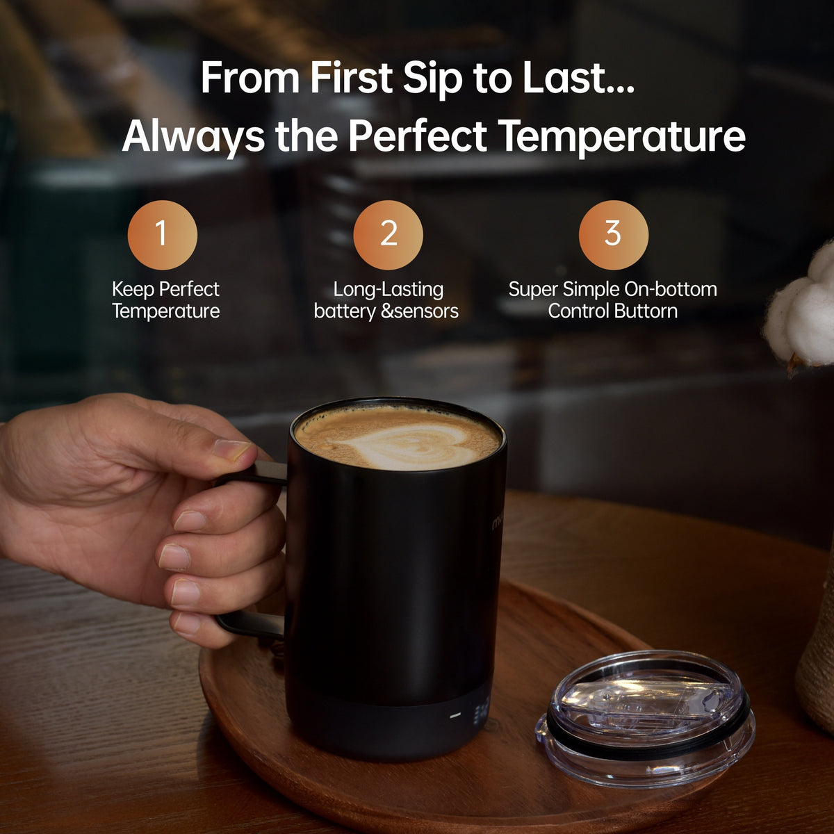 Self Heating Coffee Mug 12oz USB-C Rechargeable – Smart Temperature Maintaining Electric Mug with LED Display for Coffee & Hot Beverages