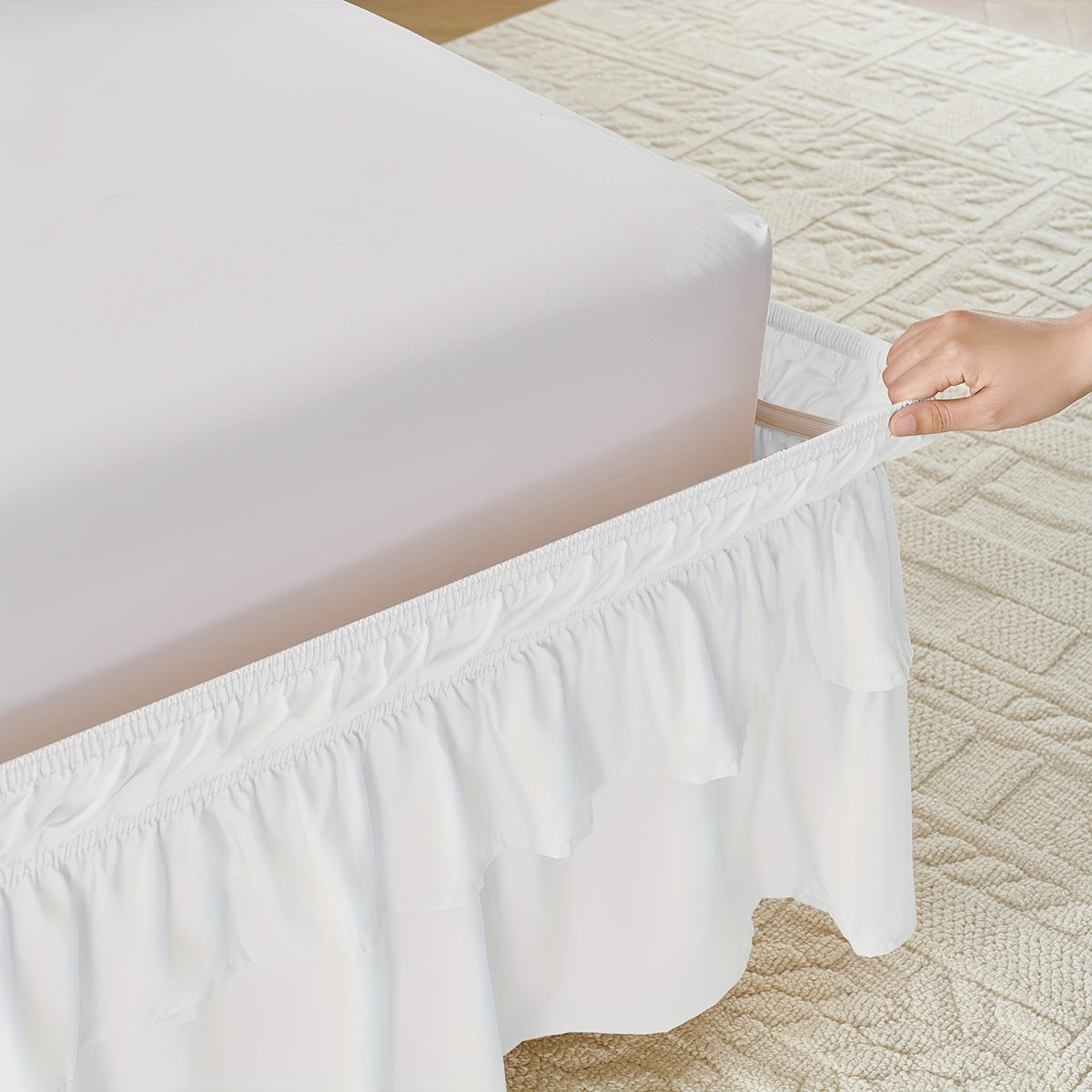 Dust Ruffle Bed Skirt 16 Inch Drop Elastic Wrap Around – Double Ruffle Easy Install Machine Washable, Twin Full Queen King CK, 10 Colors