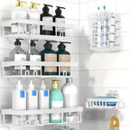 Shower Caddy 5 Pack Self-Adhesive Stainless Steel Shower Organizer Shelf - No Drilling Wall Mounted Bathroom Storage Rack, Large Capacity Rustproof Shower Basket - 10 Color Options