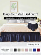 Elastic Wrap Around Bed Skirt No-Lift, 15 Inch Drop Microfiber Dust Ruffle, 30 Fade-Resistant Colors, Machine Washable, Twin Full Queen King Size