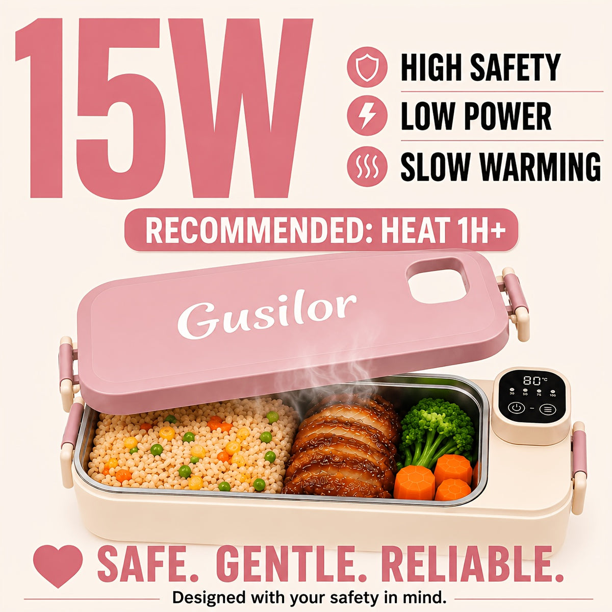Heated Lunch Box Rechargeable with Timer - Self-Warming Portable Bento Box 80°C Keep Warm for Women & Men, Insulated Meal Prep Container with Lid, Electric Lunch Box for Work & Office