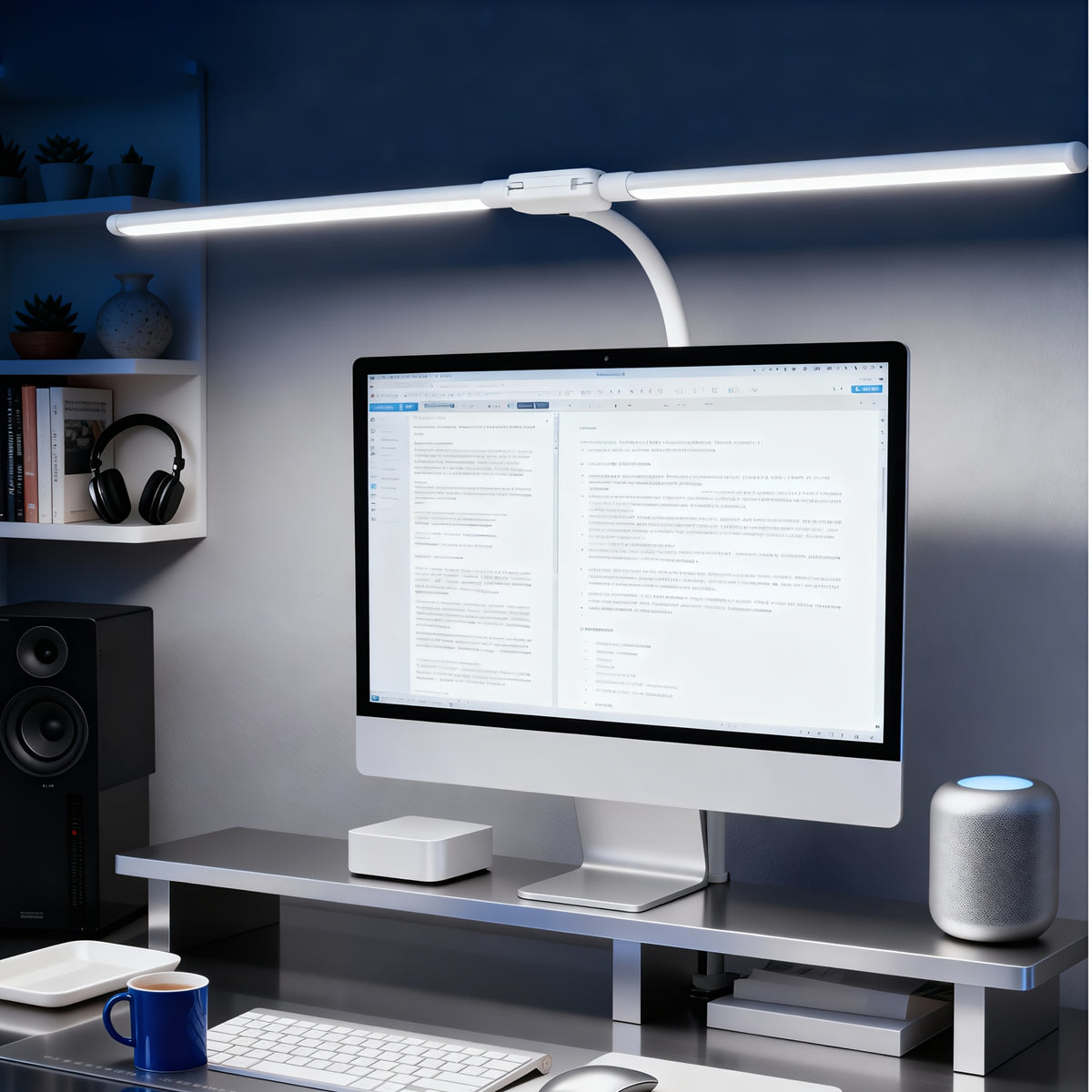 Dual-Head LED Desk Lamp Foldable Gooseneck with Remote – 3 Color Temperatures 10 Brightness Levels USB Powered Eye-Care Office & Bedroom Study Lamp with Clip