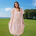 Adult Hooded Bathrobe Short Sleeve Coral Fleece Absorbent Quick Dry Wearable Bath Towel for Women Men - Parent Child Matching Robe Pink Brown Grey | Nuvia Haven