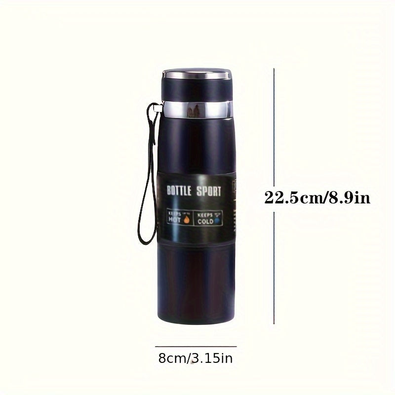 316 Stainless Steel Insulated Water Bottle 800ml/27oz with Carrying Sling - Keeps Cold 24 Hrs & Hot 10 Hrs, Portable Travel Bottle for Camping Hiking Driving, Gradient Blue Red Steel