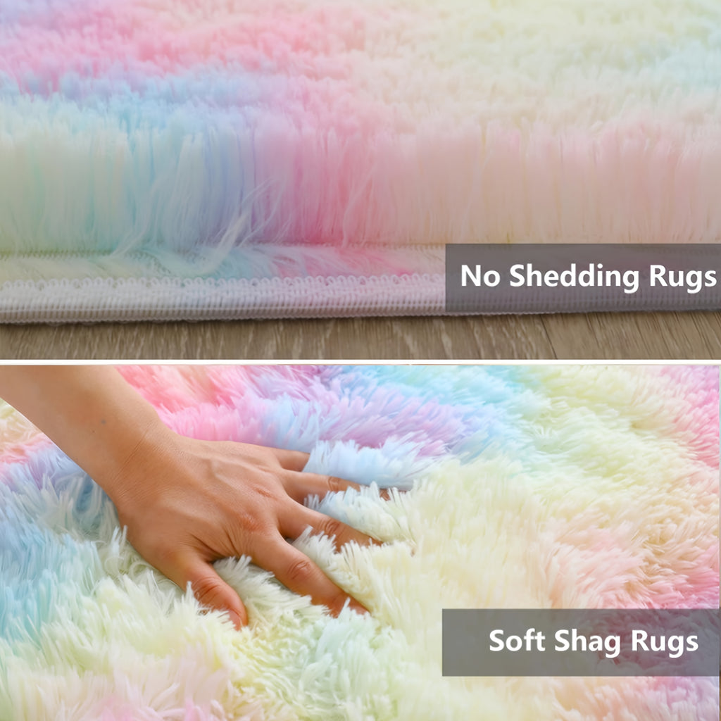 Rainbow Shag Area Rug Tie-Dye Fluffy - Soft Non-Slip Machine Washable Carpet for Living Room Bedroom Dining Room Home Office, 4 Sizes