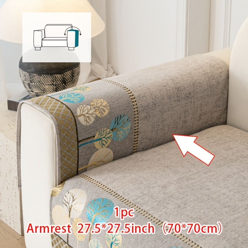 Bohemian Embroidered Sofa Cushion Cover Geometric Tree Leaf Design Pet Friendly Elegant Blue Gold for Living Room Bedroom Office All Sofa Sizes