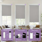 Solar Powered Electric Roller Blind Remote Controlled Blackout Shade | Smart Motorized Window Blind Silver-Back Polyester for Home Office, 20 Width Options, White Grey Black