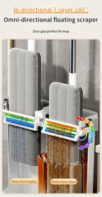 Flat Mop and Bucket Set 360 Degree Rotating Hands-Free Wringing Dual Compartment Clean Dirty Separation Ultra-Fine Fiber Floor Mop for Kitchen Bathroom Hardwood Tile