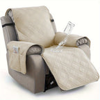 Waterproof Recliner Cover Pet Scratch-Resistant, 5-Layer Quilted Non-Slip Recliner Chair Slipcover with Pocket & Elastic Straps, Easy-Care Polyester Furniture Protector for Living Room, Bedroom & Office, Coffee/Gray