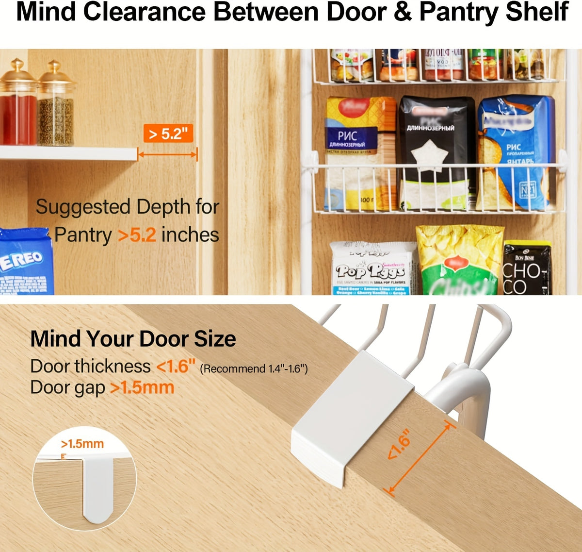 Over The Door Pantry Organizer Heavy Duty Metal – 6 or 8 Tier Door Mounted Storage Rack for Kitchen, Pantry & Spice Management, Holds 80 LBS