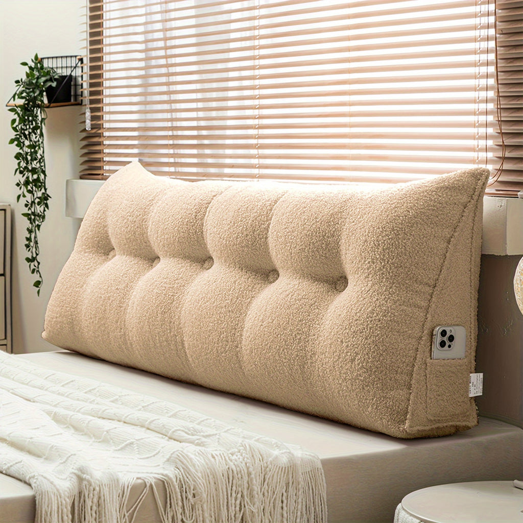 Wedge Headboard Pillow with Side Pocket Triangular Bed Reading Backrest Bolster, Teddy Velvet Removable Washable Cover Bed Gap Filler for Twin Queen King, 7 Colors