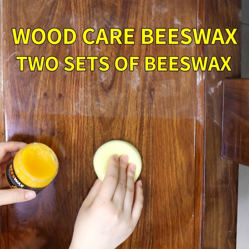 Beeswax Wood Polish & Scratch Repair Kit 80g with Polishing Sponge, Natural Wax for Wooden Furniture Floors Surfaces, 2-Set & 4-Piece Bundle