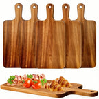 5 or 10-Pack Wood Cutting Boards with Handle – 15.7" x 7.8" Bamboo or Acacia Chopping Boards for Vegetables, Meat & Cheese – Durable Kitchen Food Prep Boards for Home Chefs