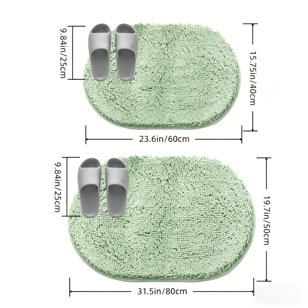 Chenille Oval Non-Slip Bathroom Mat Super Absorbent Soft Plush Floor Mat – Machine Washable, Anti-Slip Backing, 5 Colors 6 Sizes for Bathroom Kitchen Pet Use