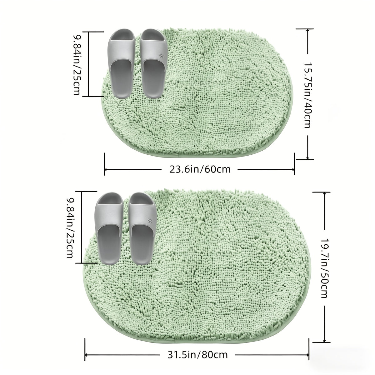 Chenille Oval Non-Slip Bathroom Mat Super Absorbent Soft Plush Floor Mat – Machine Washable, Anti-Slip Backing, 5 Colors 6 Sizes for Bathroom Kitchen Pet Use