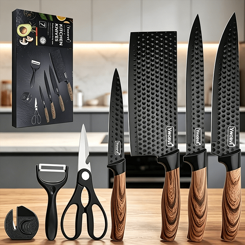 Professional Kitchen Knife Set Ultra-Sharp Stainless Steel with Knife Block & Gift Box – Chef’s Knife, Peeling Knife, Utility Knife & Scissors, Ergonomic Kitchen Gift for Family