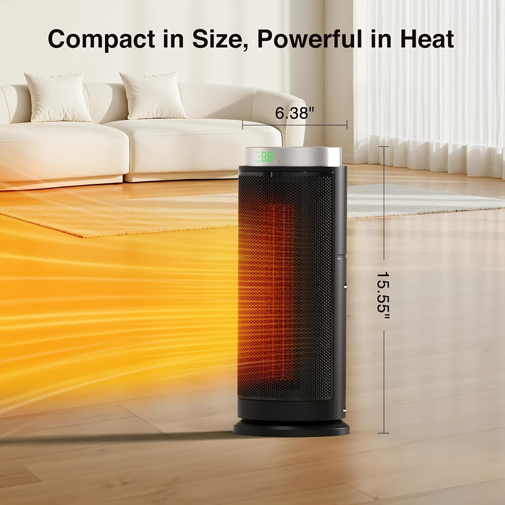 Space Heater Portable Ceramic Indoor with Thermostat 24H Timer 2-Second Fast Heat LED Display Rotary Switch HD 15-Inch Options Heating Fan Mode Home Office Dorm Room Small Heater