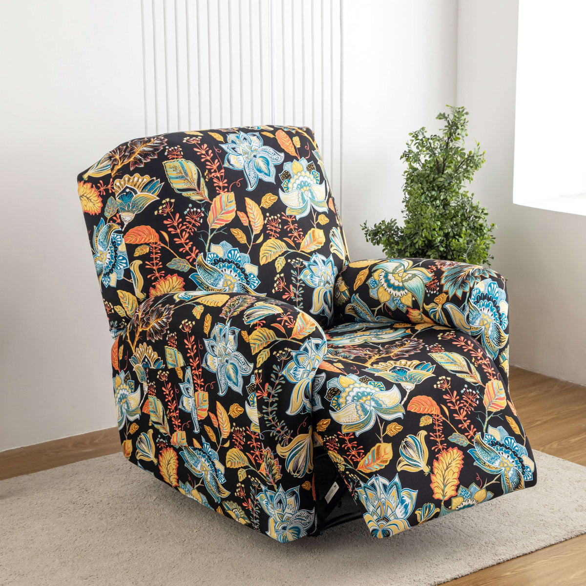 Lounge Chair Cover Set 4-Pack – High Elasticity Elastic Printed Slipcover with Side Pockets, Pet Friendly, for Bedroom Office Living Room, Holiday Home Decor