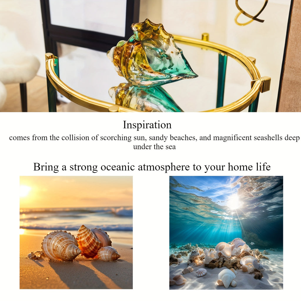 Handmade Glass Conch Art Decoration – Ocean Series Collectible Glass Seashell Sculpture, Tabletop Candy Dish Centerpiece for Bookshelf Dining Table Entryway Living Room Cabinet Home Decor