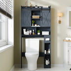 Farmhouse Over Toilet Cabinet with Sliding Doors Engineered Wood Adjustable Shelf Toilet Paper Holder Stand Space Saving Bathroom Storage No Wall Mount Multiple Colors