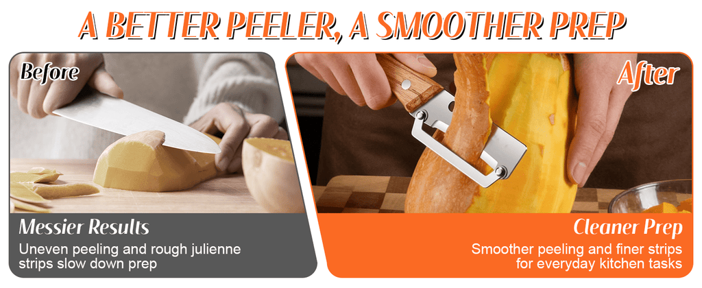 Vegetable Peeler Set 4-Piece Wooden Handle Stainless Steel Wide Blade – 3-in-1 Peeler Shredder & Bottle Opener for Potato Carrot, Kitchen Camping Travel Holiday Banquet Tool
