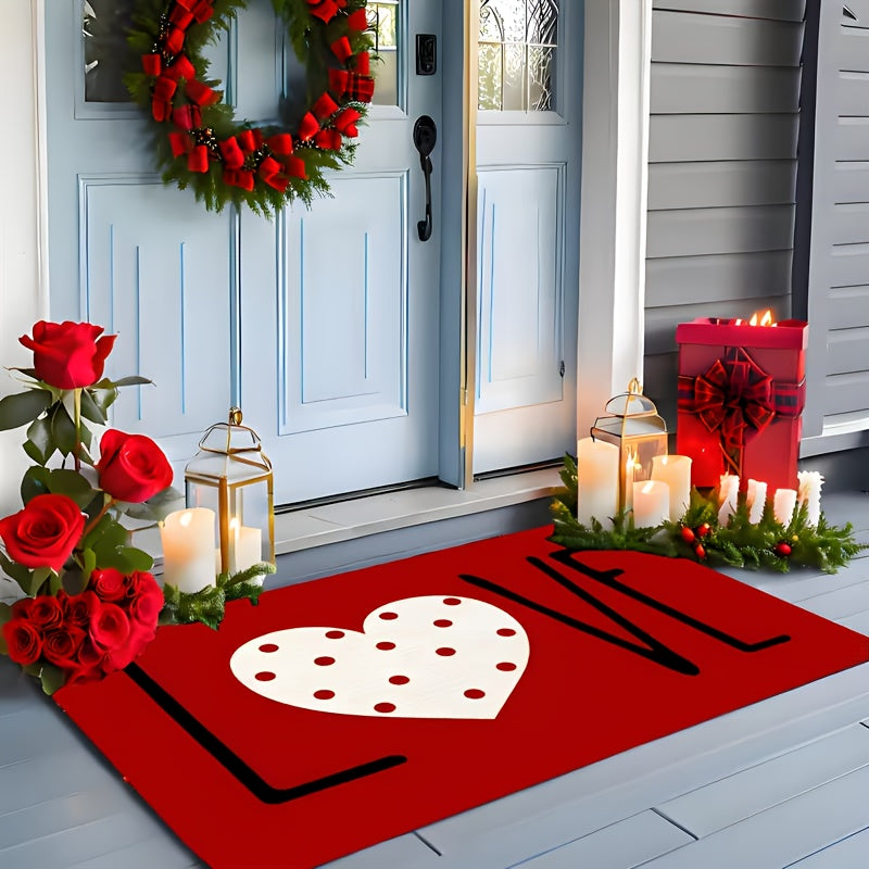 Heart-Shaped Welcome Door Mat Non-Slip Rubber Sole Entrance Bathroom Kitchen Bedroom Floor Mat Mothers Day Fathers Day Wedding Gift