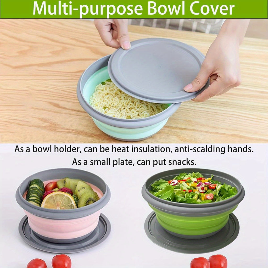 3-Pack Foldable Silicone Camping Bowls with Lids - Collapsible Stackable Food Containers with Storage Bag for Camping Hiking Salads Lunches, Rust-Proof PP, Pink Blue
