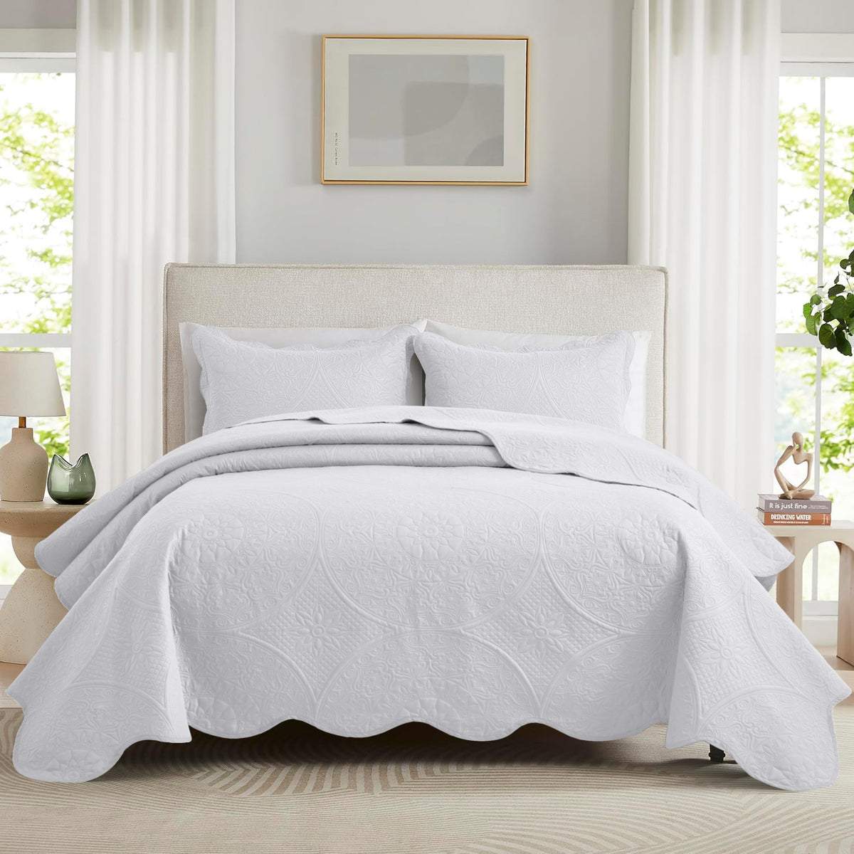 Luxury Quilted Bedspread Set 3 Piece Floral Coverlet with Pillow Shams Breathable Lightweight All Season - Twin Queen King California King 16 Colors