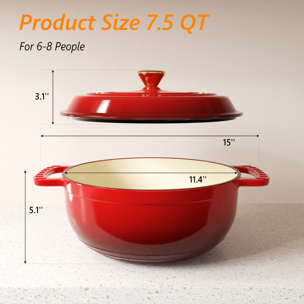 Dutch Oven 5QT 6QT 7.5QT Enameled Cast Iron Cookware with Lid Silicone Handles Oven Safe 500°F Bread Baking Stews Roasts Multiple Colors