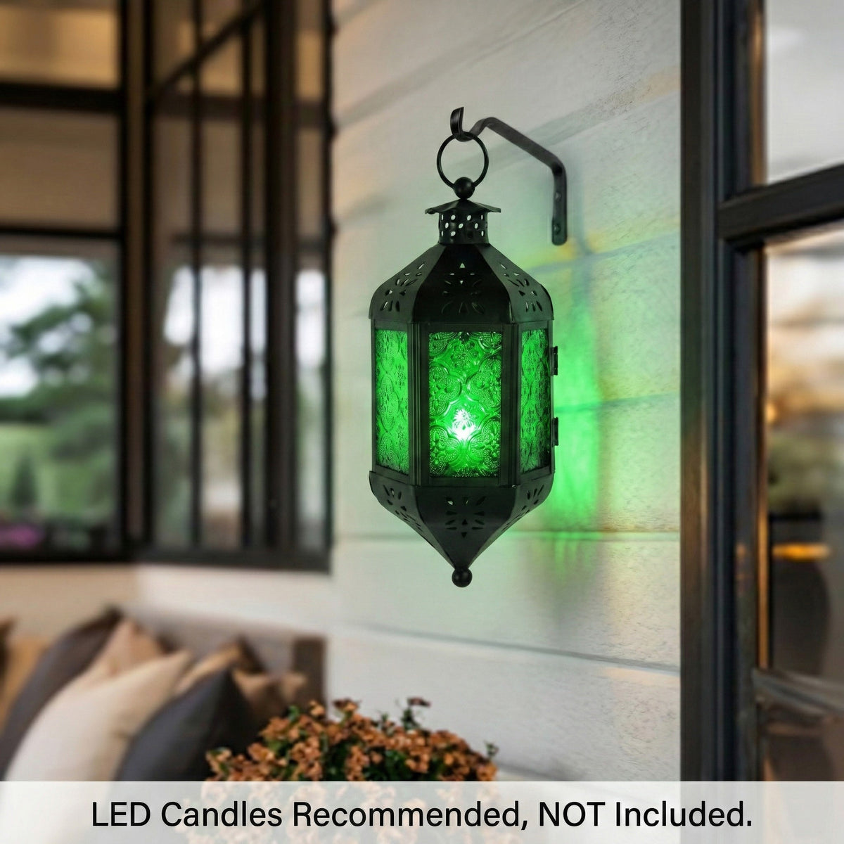 Moroccan Hanging Candle Lantern with Chain – Vintage Boho Style Iron & Glass Tealight Holder for Home, Patio, Garden, Wedding & Ramadan Decor (23.5" Overall)