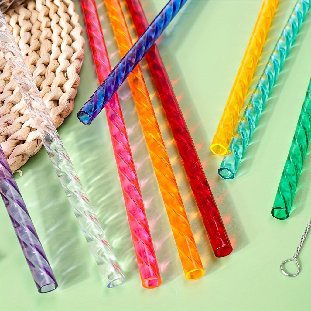 Reusable Spiral Straws Set of 6 with Caps and Cleaning Brush - Food Safe TPU Straws Compatible with 40oz 30oz 20oz Tumblers and Half Gallon Jugs - Eco-Friendly Drinking Straws
