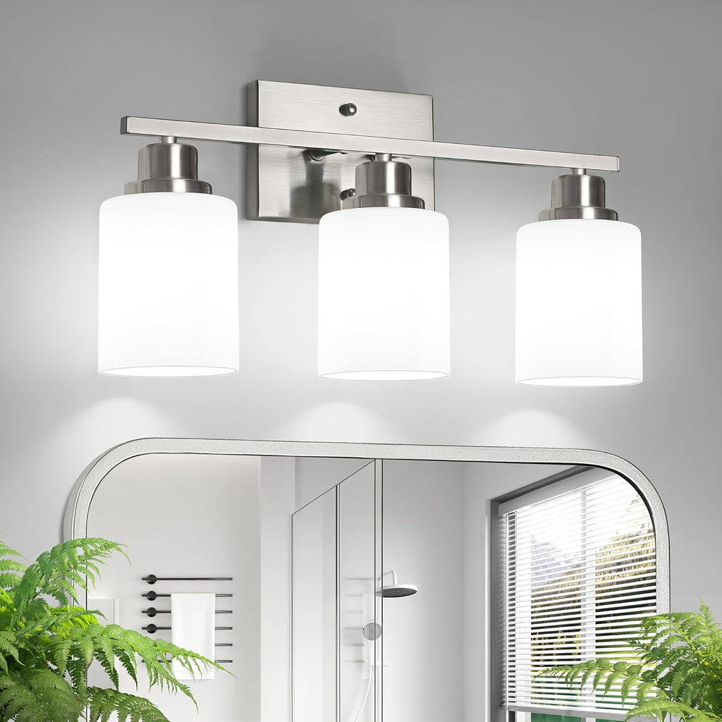 3-Light Modern Vanity Light Fixture Wall Sconce with Milk White Glass Shade E26 Socket - Bathroom Mirror Light for Living Room Bedroom Hallway, Golden / Brushed Nickel / Black